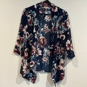 Navy and Pink Sheer Eyeshadow Floral Cardigan - Size Extra Small (XS)